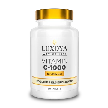 Vitamin C 1000 - Magas Dózisú C Vitamin - Csipkebogyóval, citromhéj porral és bodzavirág porral - 90db tabletta