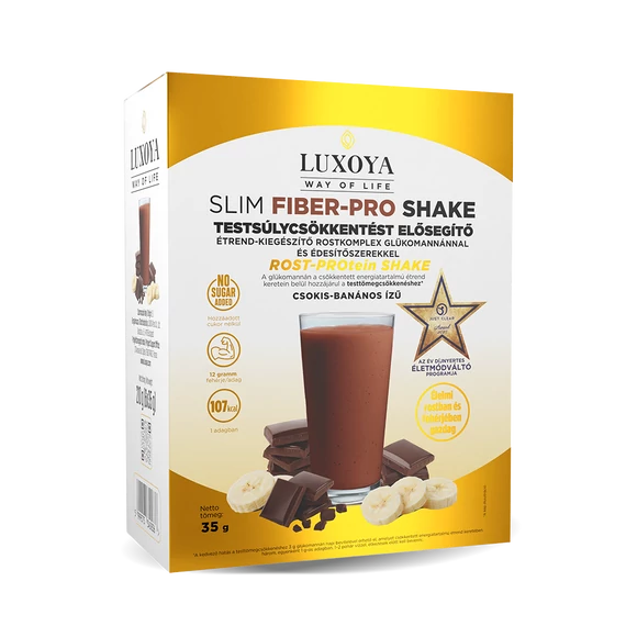 SLIM FIBER PRO SHAKE CSOKIS BANÁNOS - TESTSÚLYCSÖKKENTÉST ELŐSEGÍTŐ ÉTRENDKIEGÉSZÍTŐ ROST KOMPLEX GLÜKOMANNÁNNAL ÉS ÉDESÍTŐSZEREKKEL