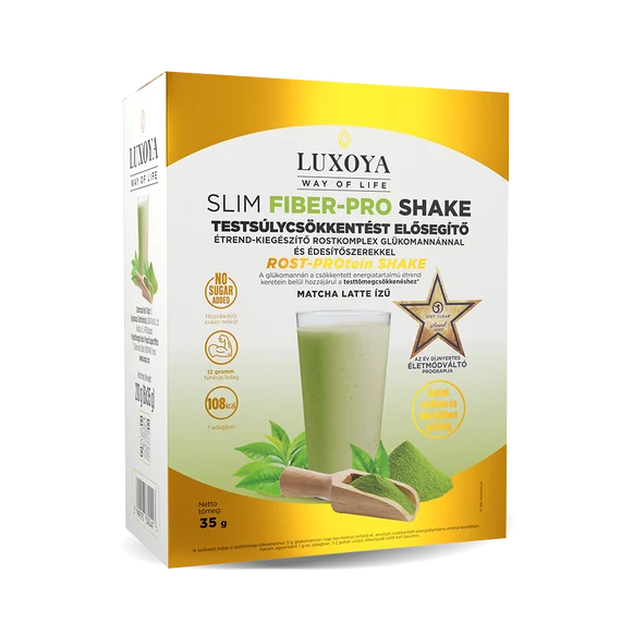 SLIM FIBER PRO SHAKE MATCHA LATTE - TESTSÚLYCSÖKKENTÉST ELŐSEGÍTŐ ÉTRENDKIEGÉSZÍTŐ ROST KOMPLEX GLÜKOMANNÁNNAL ÉS ÉDESÍTŐSZEREKKEL